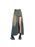 Dodobye Women's Blue A-line Denim Skirt with Slit Vintage Aesthetic Y2k Jean Skirt Harajuku Korean Long Skirt 2000s Clothes Summer 2025