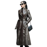 christmas outfit Dodobye Spring Long Black Soft Skirted Pu Leather Trench Coat for Women Sashes  Elegant Luxury Plus Size Clothes 5xl 6xl 7xl