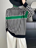 christmas outfit Dodobye Long Sleeves Loose Contrast Color Houndstooth Split-Joint High Neck Pullovers Sweater Tops