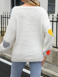 thanksgiving outfit Dodobye Valentine s Day Women Fuzzy Knit Sweater Long Sleeve Round Neck Heart Print Warm Pullover Sweater Fall Winter