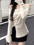 Dodobye-Long Sleeve Off-Shoulder Ribbed-Knit Sweater