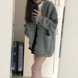 Black Friday Dodobye Gray Cardigan Sweater Women Korean Medium-Length Spring Autumn Loose Lazy Vintage Knit Sweater Casual Buttons Harajuku Jumpers