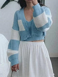 Dodobye-Stripe Splice Short Knit Cardigan