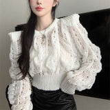 Black Friday Dodobye Chic Knitted Sweater Women Hollow Long Sleeved Slim Fall Pullover Elegant O-Neck Vintage Solid Twist Harajuku Cropped Jumpers