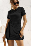 Dodobye-Fashion Short Sleeve Solid Color Mini Dress