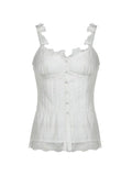 Dodobye Ruffled Lace Stitching White Tank Top