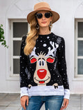 christmas outfit Dodobye Casual Loose Long Sleeves Printed Round-Neck Sweater Tops