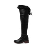 thanksgiving outfit Dodobye Snow Boots fur Women Leather Boots Med Block Heels Over The Knee Boots Lady Shoes Bota Feminina Size 44 46