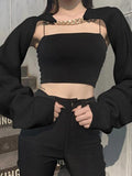 Dodobye-Metallic Chain Embellished Shrug Crop Sweater