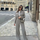 thanksgiving outfit Dodobye 2024 Spring Summer Casual Women Solid Suits Fashion Streetwear Pockets Turn-down Collar Short Jackets+Chic Wide leg pants