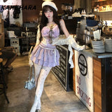 Dodobye Spring Autumn Ballet Style Sweet Pure Desire Lace Cardigan Sexy Strap Slimming Spicy Girl Half Skirt Lolita Purple Sets