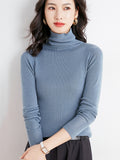 christmas outfit Dodobye Simple Skinny Long Sleeves Solid Color High-Neck Sweater Tops Pullovers