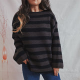 Black Friday Dodobye Casual Knitted Striped Sweaters Women Vintage Loose Long Sleeve Pullover Sweater Female Autumn Thick Soft Versatile Knitwear