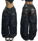 Dodobye Y2K Southpole denim Jeans American Retro Gothic Graphic Embroidery Baggy Jeans Women Harajuku Hip-Hop Wide Leg Pants Street Wear