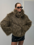 christmas outfit Dodobye 2024 Dark Green Chic Stand Collar Fluffy Faux Fur Coat Women's Fashion Full Sleeve Winter Warm Short Jacket Female New Outerwear