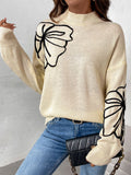 Black Friday Dodobye Casual Knitted Turtleneck Sweaters Women Retro Loose Flower Printed Pullover Sweater Female Autumn Thin Chic Versatile Tops