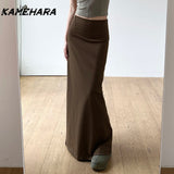 Dodobye Japanese Retro Brown Spicy Girl Split Hip Half Skirt Low Waist One-piece Slim Fit Slimming Knitted Long Skirts Female Y2k