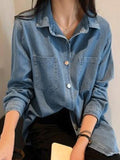 Dodobye Vintage Light Blue Denim Blouses&Shirts