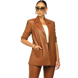 thanksgiving outfit Dodobye Women's Slimming Lapel PU Leather Suit Jacket Skirt Set Professional Style Independent Station WISH Explosion Model Autumn Winte