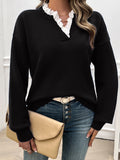 christmas outfit Dodobye Long Sleeves Loose Split-Joint V-Neck Pullovers Sweater Tops