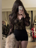 Dodobye Women Sexy Slim Elegant Vintage Lace Tops + Office Lady High Waist Black Shorts 2025 Summer New 2 Piece Sets Korean Fashion Chic