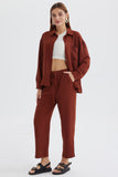 Dodobye Long Sleeve Solid Color Shirt Long Pants Set