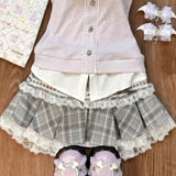 Dodobye Sweet and Spicy College Department Soft Girl Fake Two Pink Purple Checkered Top Grey High Waist Half Skirt 2 Piece Sets