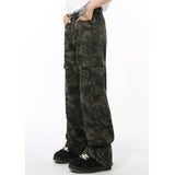 Dodobye High Street Men'S Camouflage Jeans Washed Big Pockets Cargo Trousers Straight Wide Leg Trendy Male Denim Pants New