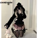 Dodobye Japanes Gothic Style Striped Hime Strap Lolita Ears Lamb Hair Coat Plush Plaid Inner Top Half Skirt Girl Socialite Sets