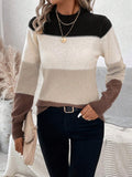 christmas outfit Dodobye Long Sleeves Contrast Color Round-Neck Pullovers Sweater Tops