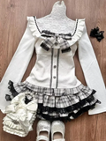 Dodobye Autumn New Japanese Sweet Lolita Outfits 3 Piece Set Women Casual Knitted Cardigan+ Sexy Slim Lace  Vest Tops+ High Waist Shorts