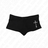 Dodobye Vintage Gothic Punk Cross Print Women's Lace Bow Mini Shorts Sexy Slim Chic Emo Girl Hot Pants Y2K Harajuku Aesthetic Streetwear