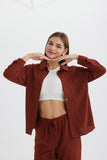 Dodobye Long Sleeve Solid Color Shirt Long Pants Set