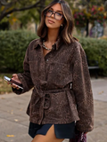 Dodobye Woman Leopard Print Chic Coat With Belts Lapel Single Breasted Loose Long Sleeve Pocket Jacket 2025 Autumn Lady Street Outerwear