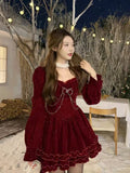 Dodobye 2025 Spring Red Lolita Y2k Short Party Dress Women Casual Kawaii Sweet Mini Dress Elegant Chic One Piece Dress Korean Fashion