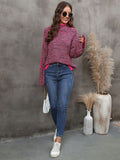 christmas outfit Dodobye Casual Long Sleeves Loose Contrast Color Half Turtleneck Sweater Tops