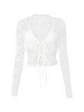 Dodobye Lace Tie Front Cardigan Long Sleeve Blouse