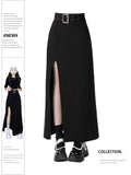 Dodobye Women Black Gothic Skirt Vintage High Waist A-Line Skirt Emo 2000s Fashion Harajuku Streetwear Y2k Long Skirt 90s Girls Clothes