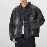 Dodobye 90s Streetwear New Y2k Jackets Hip Hop Gothic Patchwork Denim Jacket Men Washed Retro Ripped Loose Winter Jacket Men Solid Color Streetwear