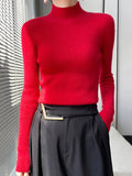 christmas outfit Dodobye Casual Skinny Long Sleeves Solid Color Half Turtleneck Sweater Tops