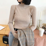 Dodobye Women Sweater Vintage Basic Solid Knitted Tops Casual Slim Pullover Korean Sweaters Simple Jumper Autumn Winter Mock Neck