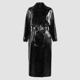 christmas outfit Dodobye Autumn Luxury Long Hard Pink Shiny Reflective Patent Pu Leather Trench Coat for Women Double Breasted Y2K Clothes