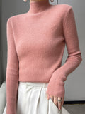 christmas outfit Dodobye Casual Skinny Long Sleeves Solid Color Half Turtleneck Sweater Tops