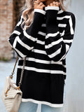 christmas outfit Dodobye Long Sleeves Loose Contrast Color Split-Side Striped High Neck Pullovers Sweater Tops