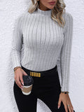 christmas outfit Dodobye Long Sleeves Skinny Pleated Solid Color Split-Joint High Neck Sweater Tops