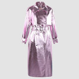 christmas outfit Dodobye Autumn Luxury Long Hard Pink Shiny Reflective Patent Pu Leather Trench Coat for Women Double Breasted Y2K Clothes