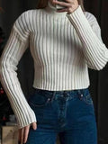 Dodobye-Solid Turtleneck Ribbed Short Sweater