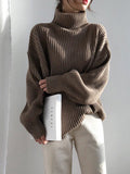 Dodobye Korean Simple Turtleneck Sweaters Women Lazy Wind Loose Long Sleeve Office Lady Knitted Pullovers Solid Vintage Autumn Tops