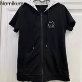 Dodobye Hooded Sweatshirts for Women 2025 Ropa Mujer Short Sleeve Tunic Streetwear Japanese Y2k Tops Fashion Casual Black Hoodies Coat