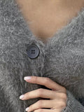 Black Friday Dodobye Casual Solid Imitation Mink Cardigan Women Loose Knitted Plush V-neck Single-Button Sweaters Female Autumn Chic Street Tops